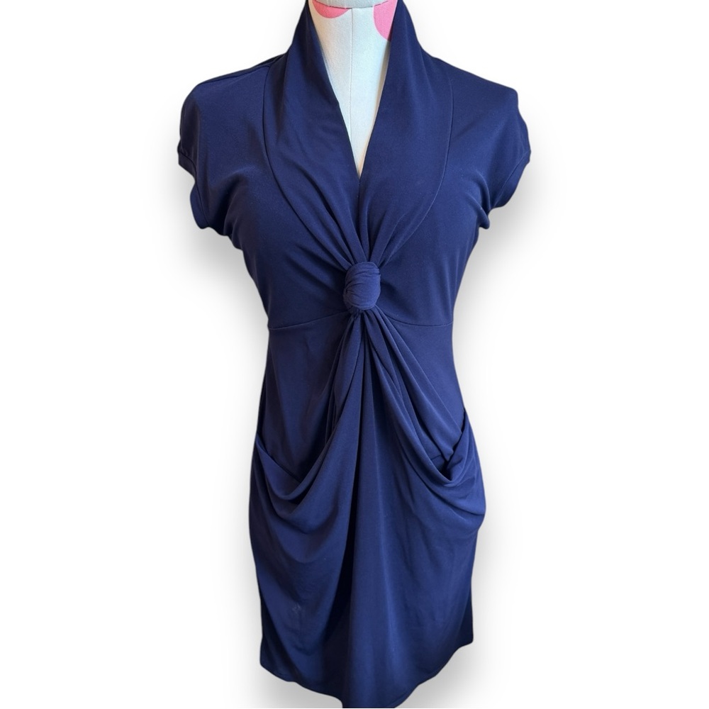 Daisy Fuentes Blue Purple Dress V Knot Swing Pockets Cosmic